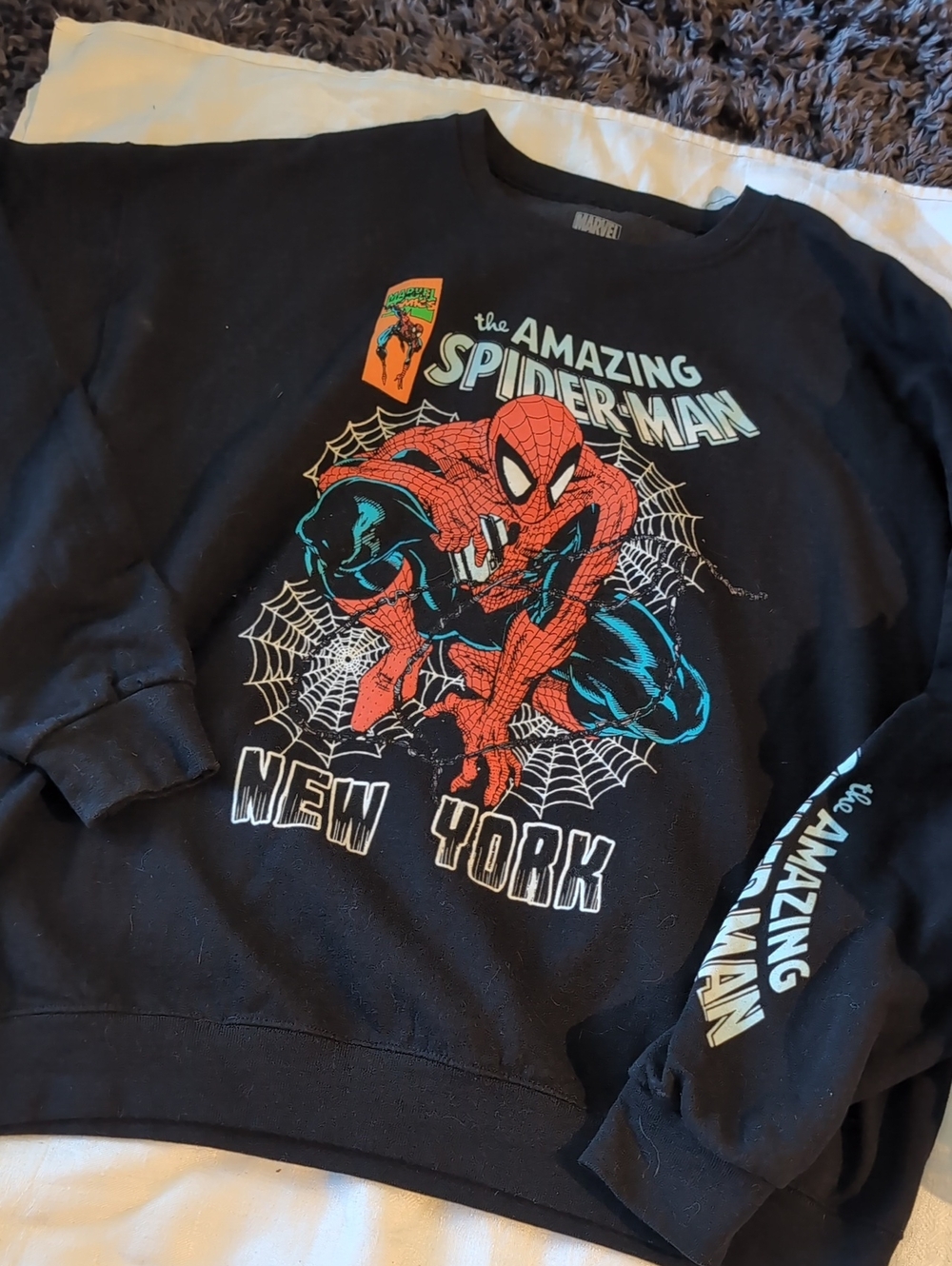 Marvel Black Spider-Man Graphic Crewneck Sweatshirt with Red & Blue Artwork